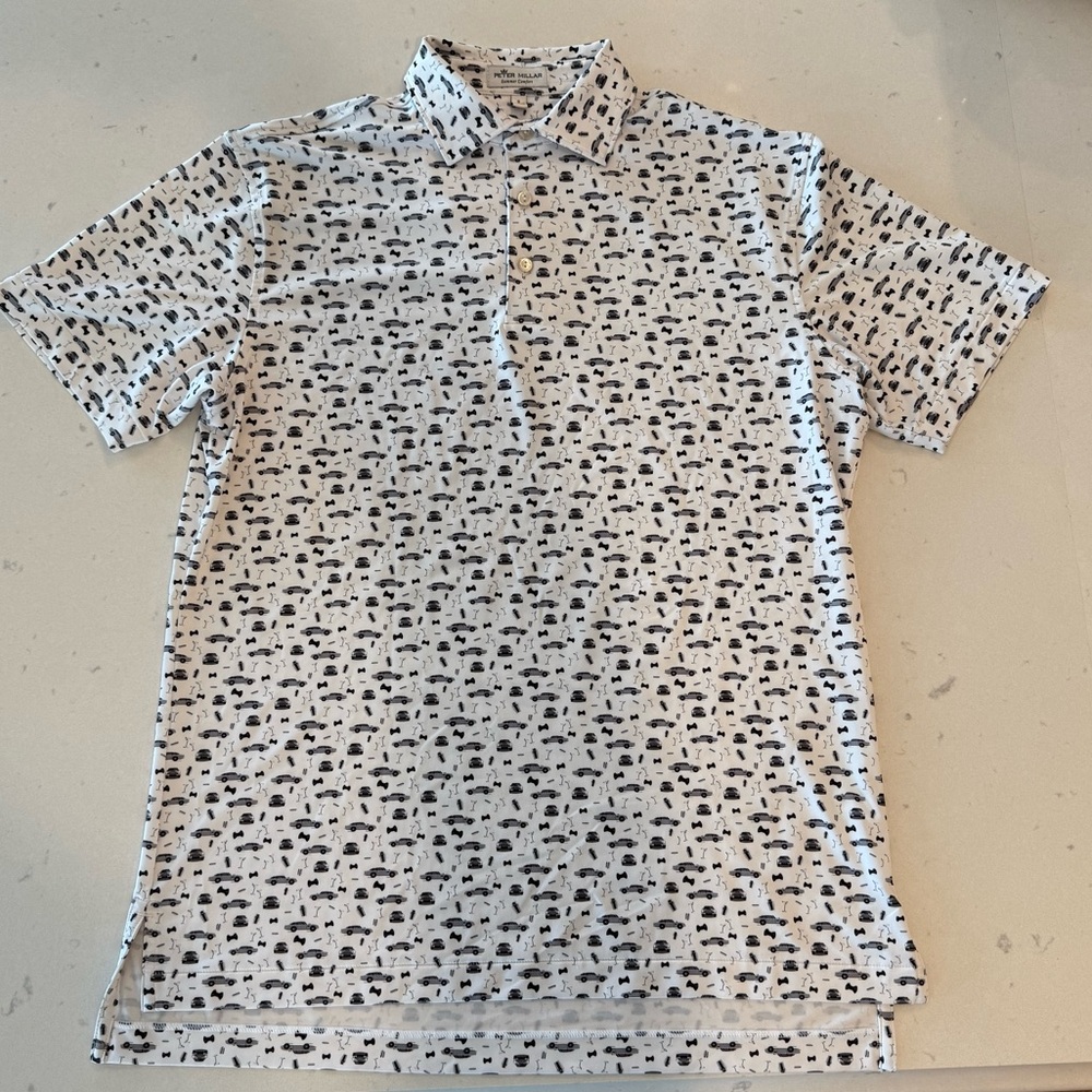 Peter Millar White Golf Polo with Black Pattern